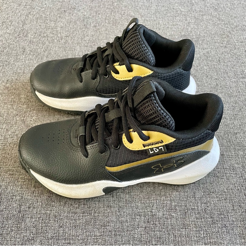 Under Armour Lockdown 7 Kids Unisex Basketball Shoes Youth Size 2 Black And Gold